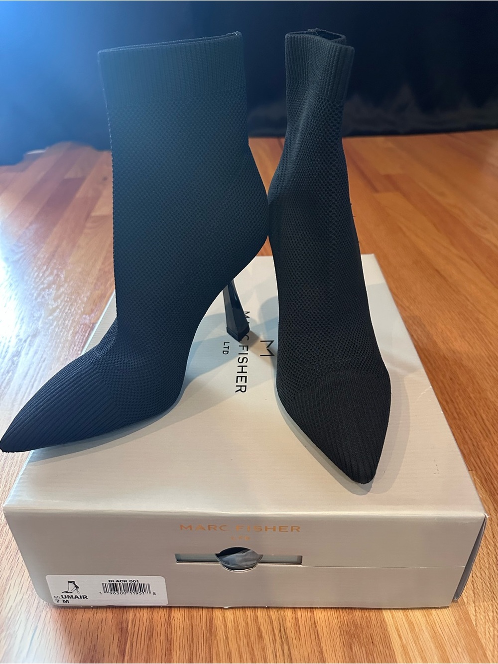Marc Fisher Black Pointed-Toe Knit Sock Booties - Picture 3 of 5